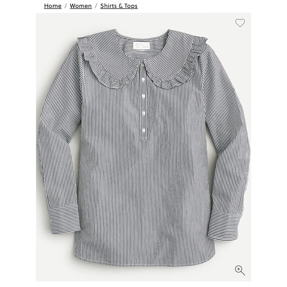 J. Crew Jules ruffle pan collar striped cotton button down shirt women’s 2 small